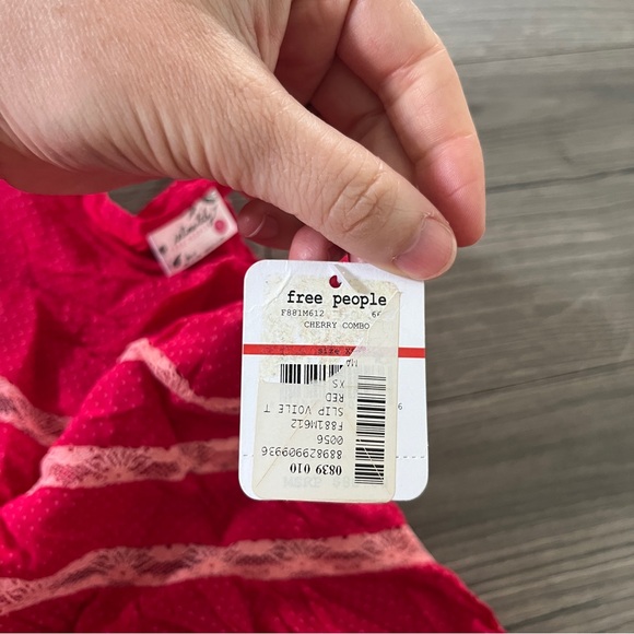 New Free People Red Pink Polka Dots Voile & Lace Boho Trapeze Mini Slip Dress XS - Picture 4 of 9